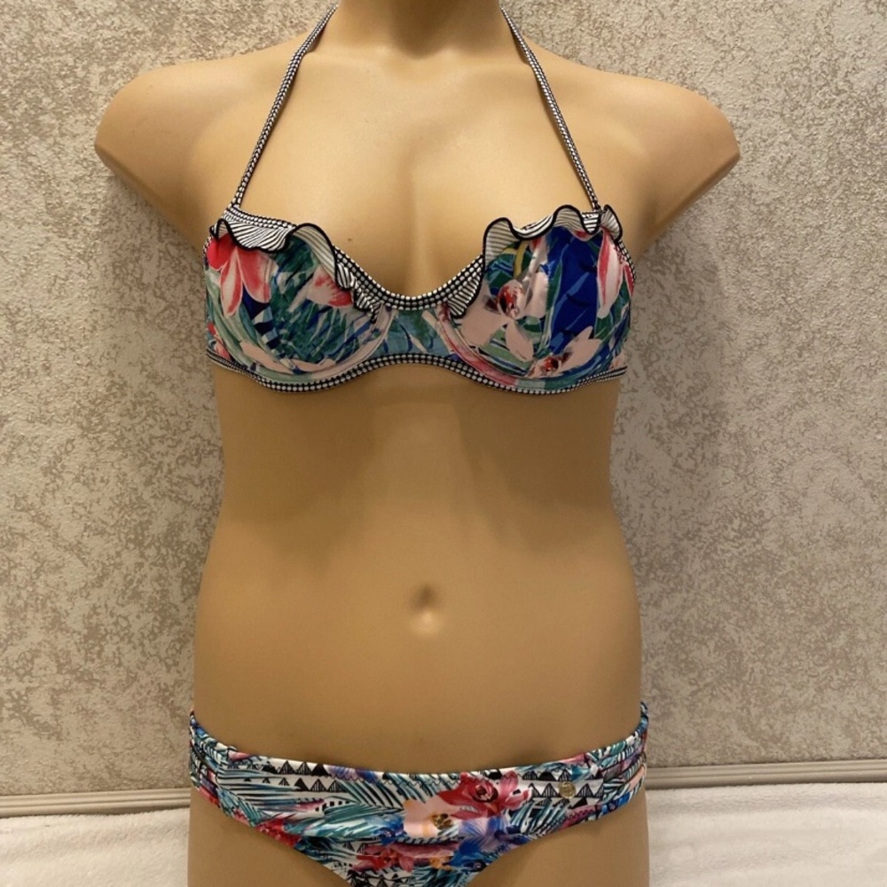 Raisins Tropical Print Bikini with Ruffle Detail